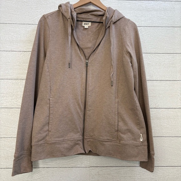 Pact Airplane Zip Hoodie L Deep Taupe Heather Organic Cotton - Picture 3 of 8